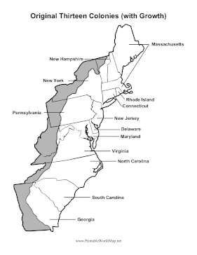 Original Thirteen Colonies With Growth Label