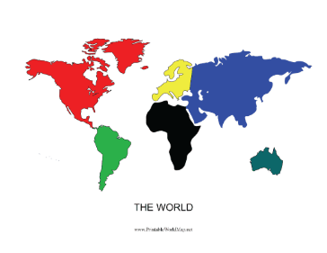 Colorful Continent World Map Blank