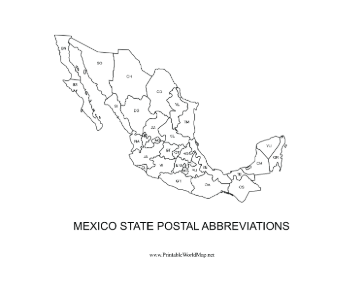Mexico State Postal Abbreviations Map