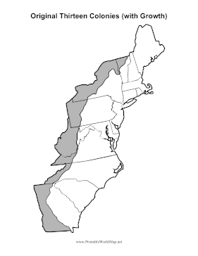 Original Thirteen Colonies With Growth