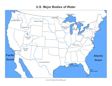 US Major Bodies Of Water Map Labels