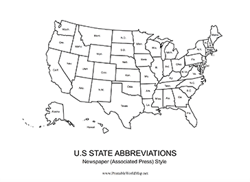 US State AP Newspaper Abbreviations Map