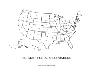 US State Postal Abbreviations Map