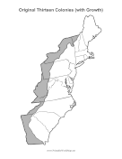 Original Thirteen Colonies With Growth