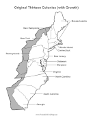 Original Thirteen Colonies With Growth Label