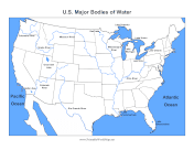 US Major Bodies Of Water Map Labels